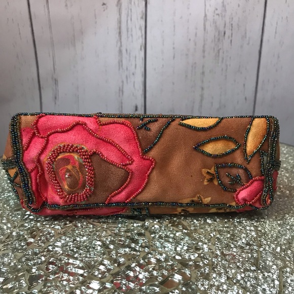 Leko London hand/shoulder/crossbody suede like material, beaded floral design - Picture 7 of 11